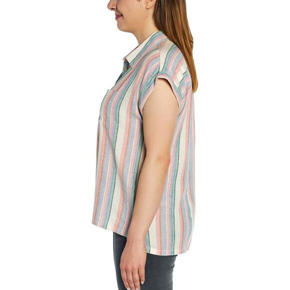NWT Orvis Women's Button Front Short Sleeve Stripe Linen Blend Shirt - Picture 3 of 6